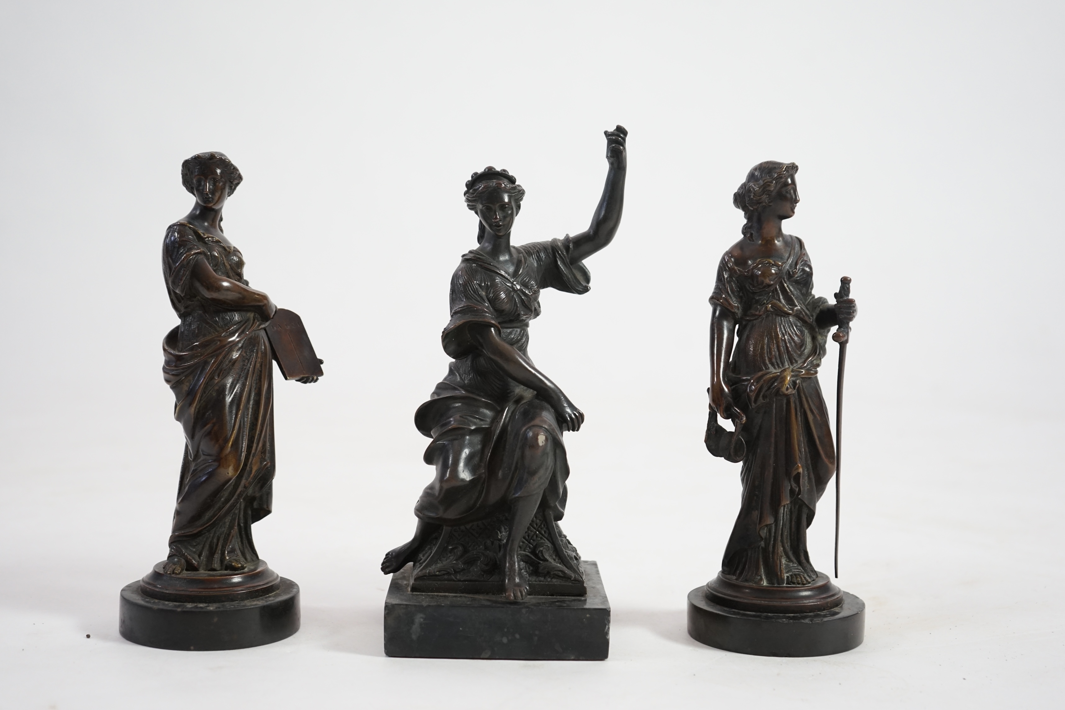 Manner of Henri Louis Levasseur (French, 1853-1934), a pair of bronze allegorical figures